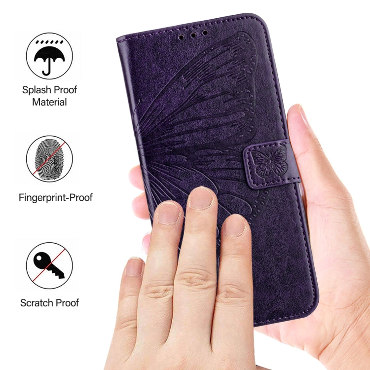 For iPhone 16 Embossed Butterfly Leather Phone Case(Dark Purple) - iPhone 16 Cases by PMC Jewellery | Online Shopping South Africa | PMC Jewellery | Buy Now Pay Later Mobicred