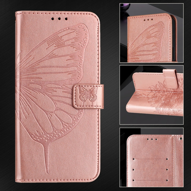 For iPhone 16 Embossed Butterfly Leather Phone Case(Rose Gold) - iPhone 16 Cases by PMC Jewellery | Online Shopping South Africa | PMC Jewellery | Buy Now Pay Later Mobicred