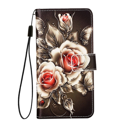 For iPhone SE 2024 Colored Drawing Pattern Plain Weave Leather Phone Case(Roses On Black) - More iPhone Cases by PMC Jewellery | Online Shopping South Africa | PMC Jewellery | Buy Now Pay Later Mobicred