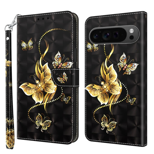 For Google Pixel 9 3D Painted Pattern Leather Phone Case(Golden Butterfly) - Google Cases by PMC Jewellery | Online Shopping South Africa | PMC Jewellery | Buy Now Pay Later Mobicred