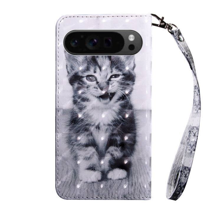 For Google Pixel 9 3D Painted Pattern Leather Phone Case(Smile Cat) - Google Cases by PMC Jewellery | Online Shopping South Africa | PMC Jewellery | Buy Now Pay Later Mobicred