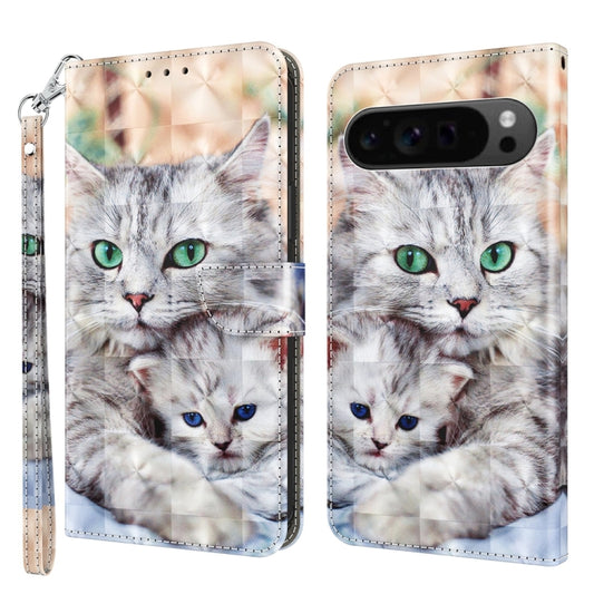 For Google Pixel 9 Pro 3D Painted Pattern Leather Phone Case(Two Loving Cats) - Google Cases by PMC Jewellery | Online Shopping South Africa | PMC Jewellery | Buy Now Pay Later Mobicred