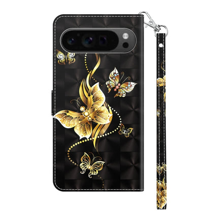 For Google Pixel 9 Pro 3D Painted Pattern Leather Phone Case(Golden Butterfly) - Google Cases by PMC Jewellery | Online Shopping South Africa | PMC Jewellery | Buy Now Pay Later Mobicred