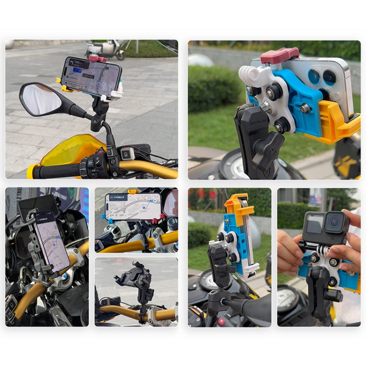 MOTOSLG Crab Motorcycle Phone Clamp Bracket L-Type Rear Mirror Mount with Anti-theft Lock(Yellow Blue White) - Holder by MOTOLSG | Online Shopping South Africa | PMC Jewellery | Buy Now Pay Later Mobicred