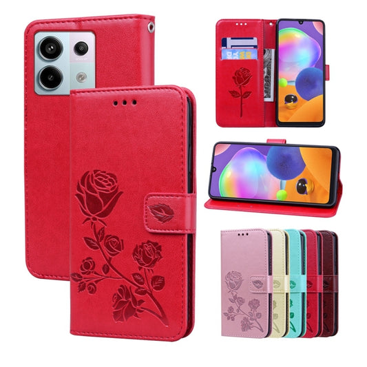 For Xiaomi Redmi Note 13 4G Rose Embossed Flip PU Leather Phone Case(Red) - Note 13 Cases by PMC Jewellery | Online Shopping South Africa | PMC Jewellery | Buy Now Pay Later Mobicred