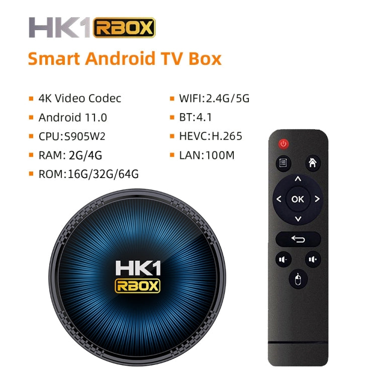 HK1RBOX-W2 Android 11.0 Amlogic S905W2 Quad Core Smart TV Box, Memory:2GB+16GB(US Plug) - Amlogic S905 by PMC Jewellery | Online Shopping South Africa | PMC Jewellery | Buy Now Pay Later Mobicred