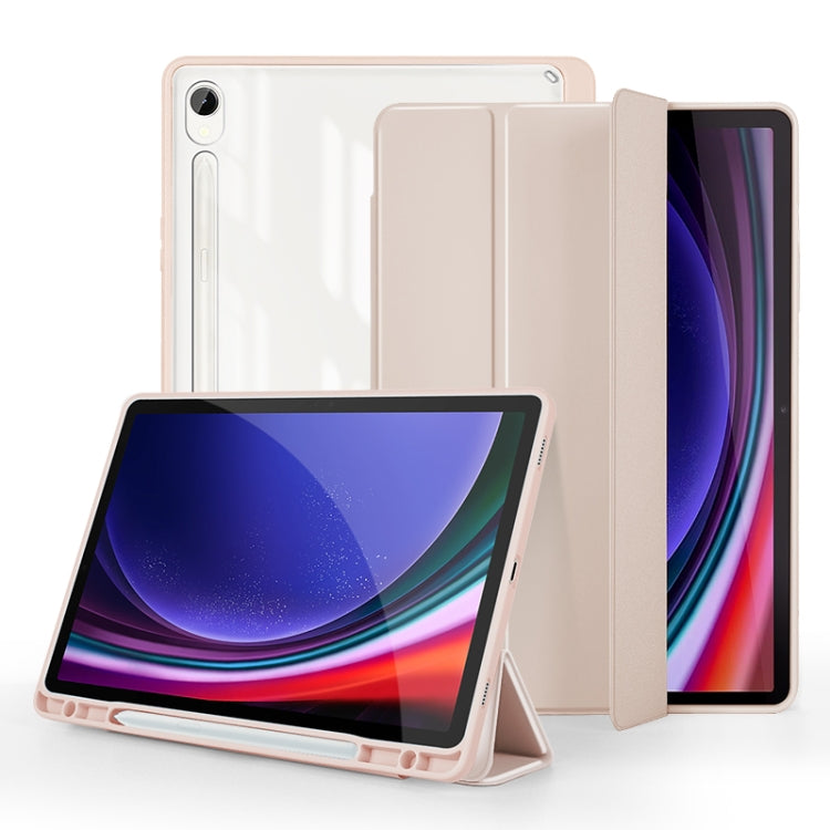 For Samsung Galaxy Tab S9 3-folding Acrylic Smart Leather Tablet Case(Pink) - Galaxy Tab S9 Cases by PMC Jewellery | Online Shopping South Africa | PMC Jewellery | Buy Now Pay Later Mobicred