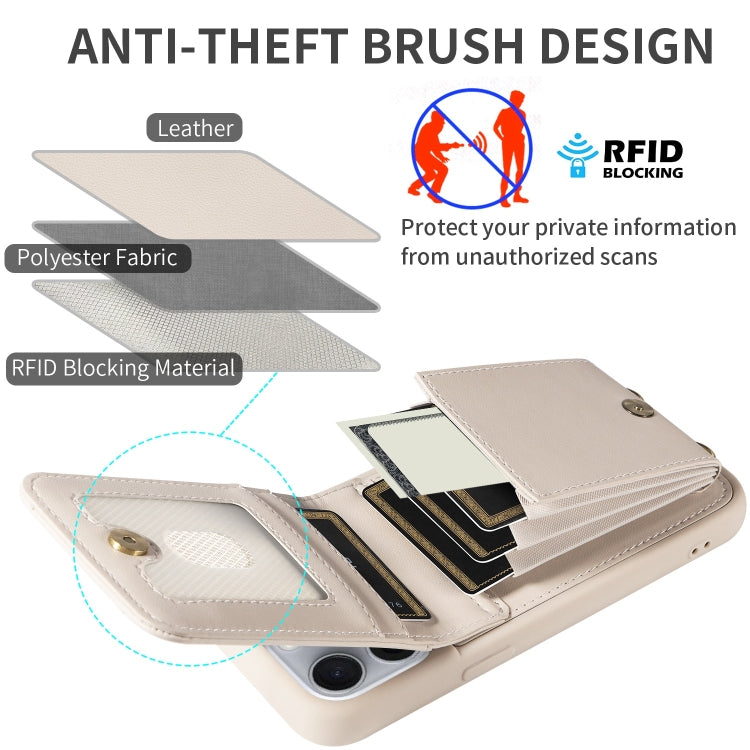 For iPhone 16 Pro Max Crossbody Lanyard Zipper Wallet Leather Phone Case(Beige) - iPhone 16 Pro Max Cases by PMC Jewellery | Online Shopping South Africa | PMC Jewellery | Buy Now Pay Later Mobicred