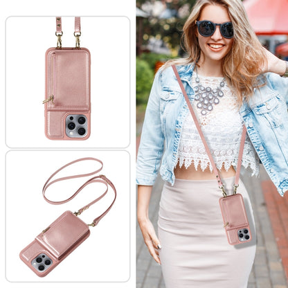 For iPhone 16 Pro Max Crossbody Lanyard Zipper Wallet Leather Phone Case(Rose Gold) - iPhone 16 Pro Max Cases by PMC Jewellery | Online Shopping South Africa | PMC Jewellery | Buy Now Pay Later Mobicred