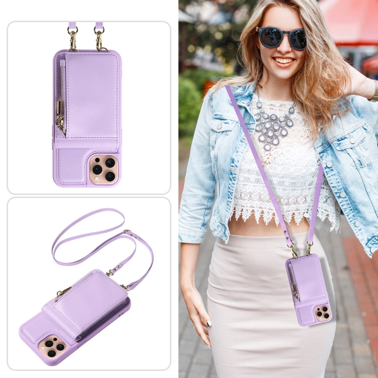 For iPhone 16 Pro Crossbody Lanyard Zipper Wallet Leather Phone Case(Purple) - iPhone 16 Pro Cases by PMC Jewellery | Online Shopping South Africa | PMC Jewellery | Buy Now Pay Later Mobicred