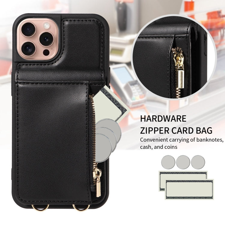 For iPhone 16 Pro Crossbody Lanyard Zipper Wallet Leather Phone Case(Black) - iPhone 16 Pro Cases by PMC Jewellery | Online Shopping South Africa | PMC Jewellery | Buy Now Pay Later Mobicred