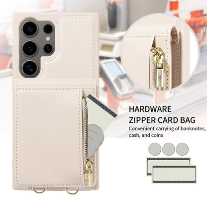 For Samsung Galaxy S24 Ultra 5G Crossbody Lanyard Zipper Wallet Leather Phone Case(Beige) - Galaxy S24 Ultra 5G Cases by PMC Jewellery | Online Shopping South Africa | PMC Jewellery | Buy Now Pay Later Mobicred