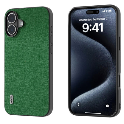 For iPhone 16 ABEEL Black Edge Genuine Leather Mino Phone Case(Green) - iPhone 16 Cases by PMC Jewellery | Online Shopping South Africa | PMC Jewellery | Buy Now Pay Later Mobicred