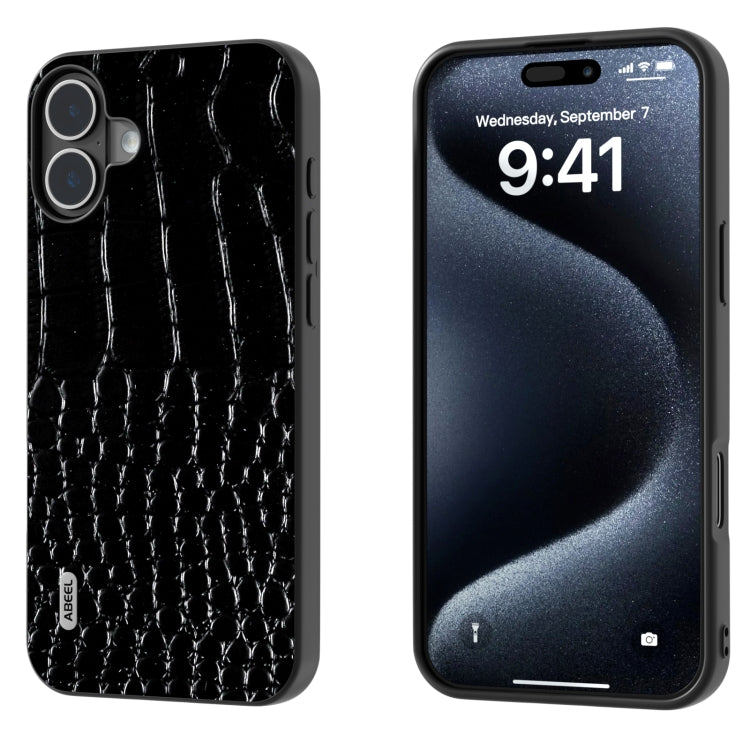 For iPhone 16 ABEEL Genuine Leather Crocodile Pattern Black Edge Phone Case(Black) - iPhone 16 Cases by PMC Jewellery | Online Shopping South Africa | PMC Jewellery | Buy Now Pay Later Mobicred