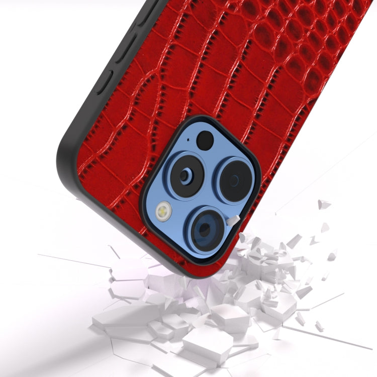 For iPhone 16 Pro ABEEL Genuine Leather Crocodile Pattern Black Edge Phone Case(Red) - iPhone 16 Pro Cases by PMC Jewellery | Online Shopping South Africa | PMC Jewellery | Buy Now Pay Later Mobicred