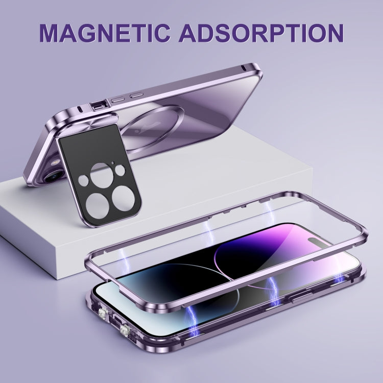 For iPhone 14 Large Window Holder MagSafe Magnetic Metal Phone Case(Purple) - iPhone 14 Cases by PMC Jewellery | Online Shopping South Africa | PMC Jewellery