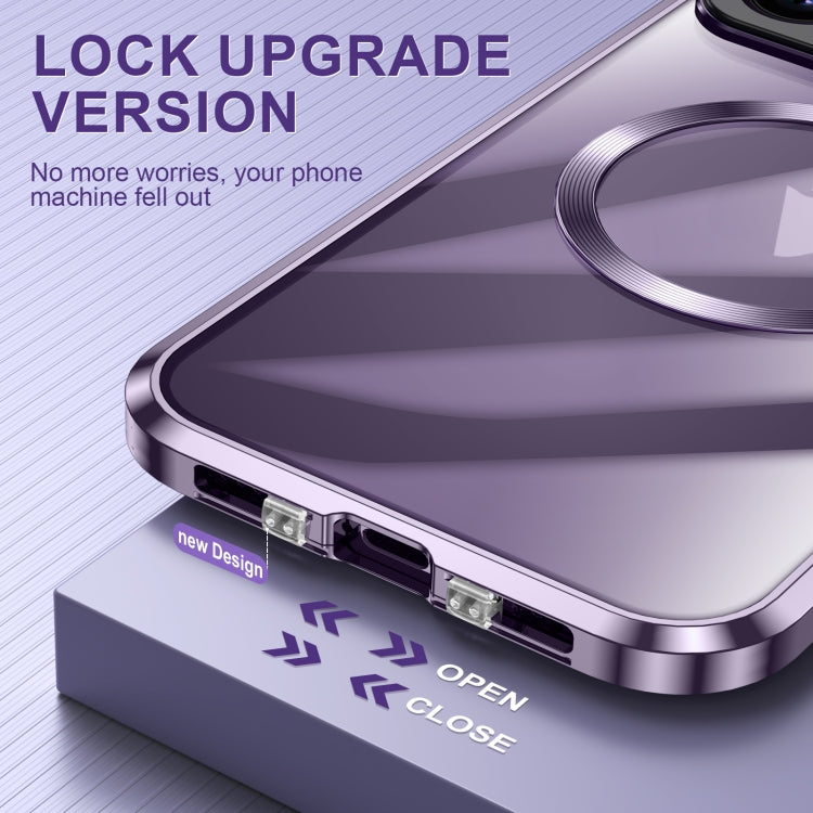 For iPhone 15 Pro Large Window Holder MagSafe Magnetic Metal Phone Case(Purple) - iPhone 15 Pro Cases by PMC Jewellery | Online Shopping South Africa | PMC Jewellery