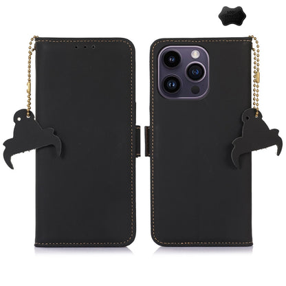 For iPhone 16 Pro Max Genuine Leather Magnetic RFID Leather Phone Case(Black) - iPhone 16 Pro Max Cases by PMC Jewellery | Online Shopping South Africa | PMC Jewellery | Buy Now Pay Later Mobicred