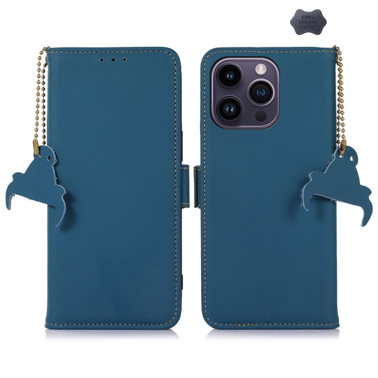 For iPhone 16 Pro Max Genuine Leather Magnetic RFID Leather Phone Case(Blue) - iPhone 16 Pro Max Cases by PMC Jewellery | Online Shopping South Africa | PMC Jewellery | Buy Now Pay Later Mobicred