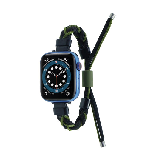 Silicone Bean Braided Cord Nylon Watch Band For Apple Watch Ultra 49mm(Black Green) - Watch Bands by PMC Jewellery | Online Shopping South Africa | PMC Jewellery | Buy Now Pay Later Mobicred