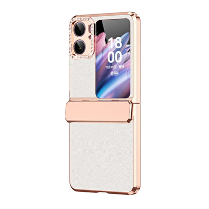 For OPPO Find N2 Flip Plated Plain Leather Folding Phone Case with Hinge(White) - Find N2 Flip Cases by PMC Jewellery | Online Shopping South Africa | PMC Jewellery | Buy Now Pay Later Mobicred