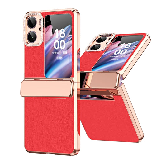For OPPO Find N2 Flip Plated Plain Leather Folding Phone Case with Hinge(Red) - Find N2 Flip Cases by PMC Jewellery | Online Shopping South Africa | PMC Jewellery