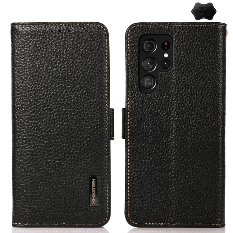 For Samsung Galaxy S24 Ultra KHAZNEH Side-Magnetic Litchi Genuine Leather RFID Phone Case(Black) - Galaxy Phone Cases by PMC Jewellery | Online Shopping South Africa | PMC Jewellery | Buy Now Pay Later Mobicred