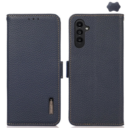 For Samsung Galaxy S24+ KHAZNEH Side-Magnetic Litchi Genuine Leather RFID Phone Case(Blue) - Galaxy Phone Cases by PMC Jewellery | Online Shopping South Africa | PMC Jewellery | Buy Now Pay Later Mobicred