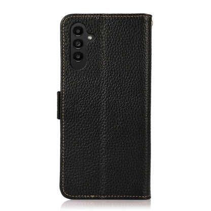 For Samsung Galaxy S24 KHAZNEH Side-Magnetic Litchi Genuine Leather RFID Phone Case(Black) - Galaxy Phone Cases by PMC Jewellery | Online Shopping South Africa | PMC Jewellery | Buy Now Pay Later Mobicred