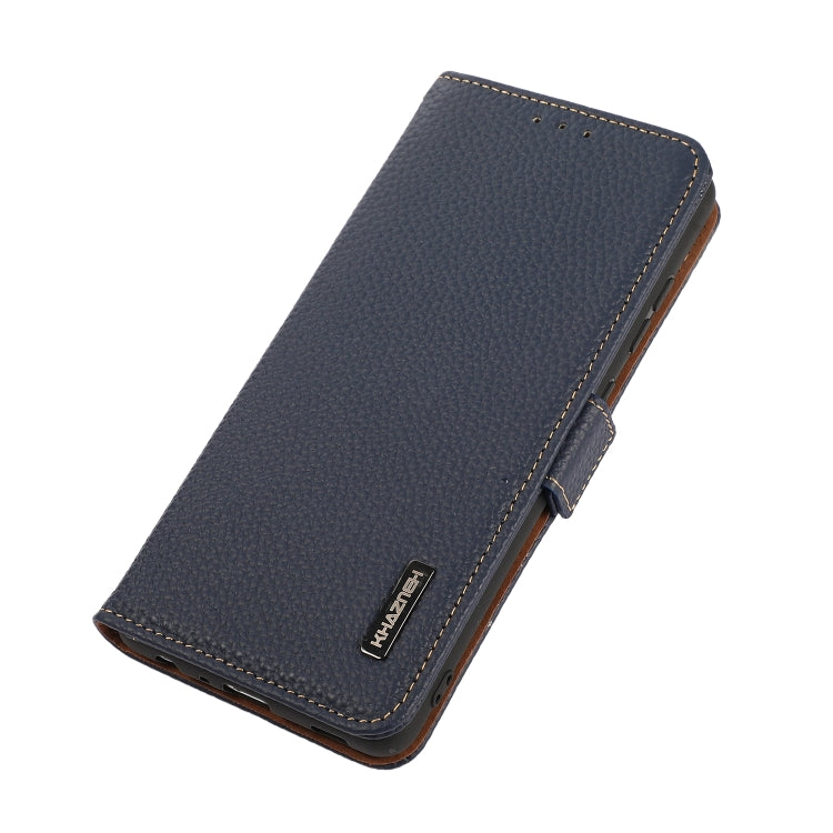 For Samsung Galaxy S24 KHAZNEH Side-Magnetic Litchi Genuine Leather RFID Phone Case(Blue) - Galaxy Phone Cases by PMC Jewellery | Online Shopping South Africa | PMC Jewellery | Buy Now Pay Later Mobicred