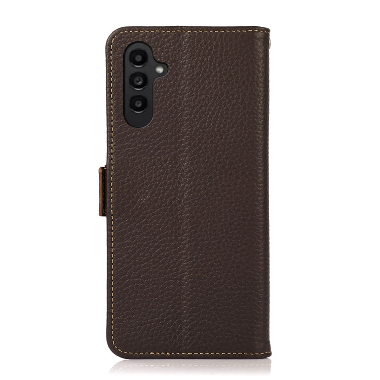 For Samsung Galaxy S24 KHAZNEH Side-Magnetic Litchi Genuine Leather RFID Phone Case(Brown) - Galaxy Phone Cases by PMC Jewellery | Online Shopping South Africa | PMC Jewellery | Buy Now Pay Later Mobicred