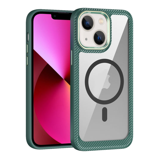 For iPhone 13 MagSafe Carbon Fiber Transparent Back Panel Phone Case(Green) - iPhone 13 Cases by PMC Jewellery | Online Shopping South Africa | PMC Jewellery