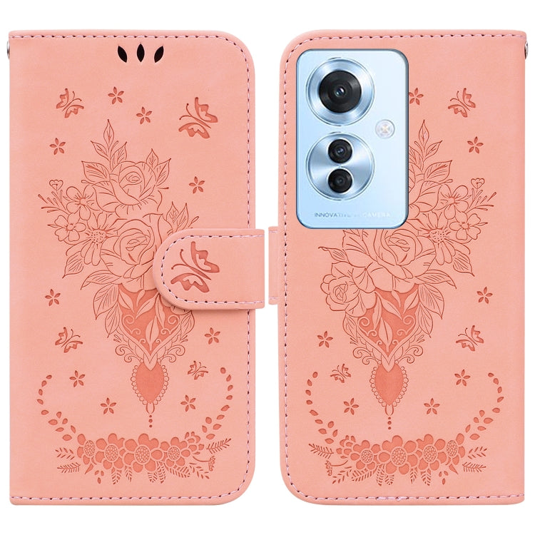 For OPPO Reno11 F Global Butterfly Rose Embossed Leather Phone Case(Pink) - Reno11 F Cases by PMC Jewellery | Online Shopping South Africa | PMC Jewellery | Buy Now Pay Later Mobicred