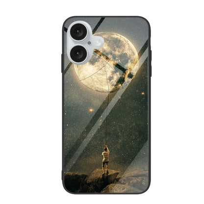 For iPhone 16 Plus Colorful Painted Glass Phone Case(Moon) - iPhone 16 Plus Cases by PMC Jewellery | Online Shopping South Africa | PMC Jewellery | Buy Now Pay Later Mobicred