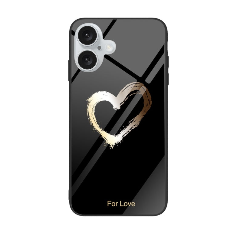 For iPhone 16 Colorful Painted Glass Phone Case(Black Love) - iPhone 16 Cases by PMC Jewellery | Online Shopping South Africa | PMC Jewellery | Buy Now Pay Later Mobicred