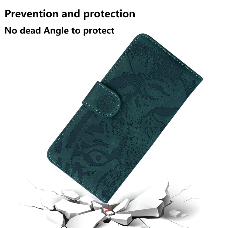 For iPhone 16 Plus Tiger Embossing Pattern Leather Phone Case(Green) - iPhone 16 Pro Cases by PMC Jewellery | Online Shopping South Africa | PMC Jewellery | Buy Now Pay Later Mobicred