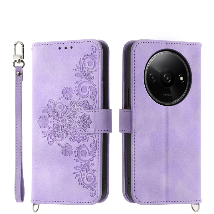 For Xiaomi Redmi A3 Skin-feel Flowers Embossed Wallet Leather Phone Case(Purple) - Xiaomi Cases by PMC Jewellery | Online Shopping South Africa | PMC Jewellery | Buy Now Pay Later Mobicred