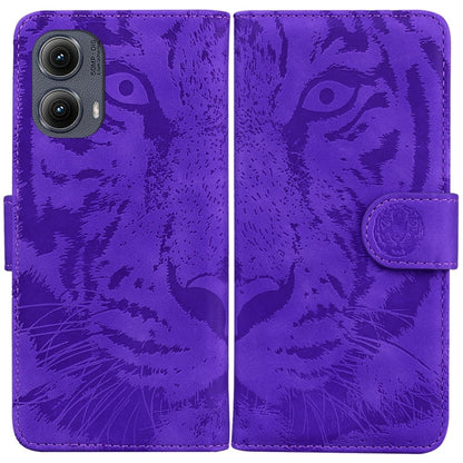 For Motorola Edge 2024 Tiger Embossing Pattern Leather Phone Case(Purple) - Motorola Cases by PMC Jewellery | Online Shopping South Africa | PMC Jewellery | Buy Now Pay Later Mobicred