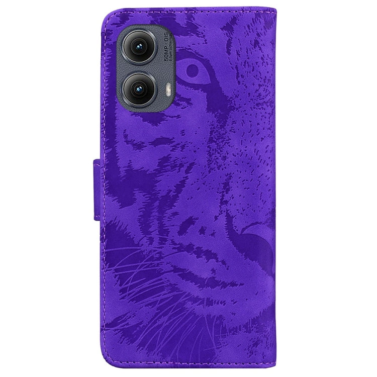 For Motorola Edge 2024 Tiger Embossing Pattern Leather Phone Case(Purple) - Motorola Cases by PMC Jewellery | Online Shopping South Africa | PMC Jewellery | Buy Now Pay Later Mobicred