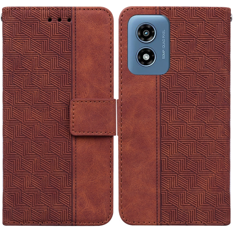 For Motorola Moto G Play 4G 2024 Geometric Embossed Leather Phone Case(Brown) - Motorola Cases by PMC Jewellery | Online Shopping South Africa | PMC Jewellery | Buy Now Pay Later Mobicred