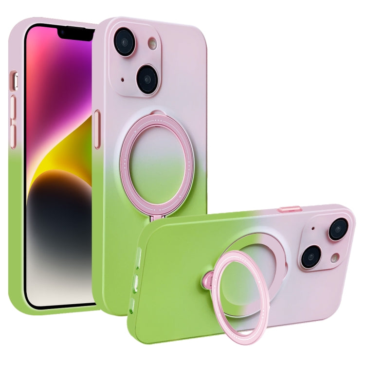 For iPhone 14 MagSafe Holder Gradient TPU Phone Case(Pink Green) - iPhone 14 Cases by PMC Jewellery | Online Shopping South Africa | PMC Jewellery