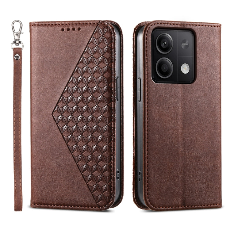 For Xiaomi Redmi Note 13 5G Cubic Grid Calf Texture Magnetic Leather Phone Case(Brown) - Note 13 Cases by PMC Jewellery | Online Shopping South Africa | PMC Jewellery | Buy Now Pay Later Mobicred