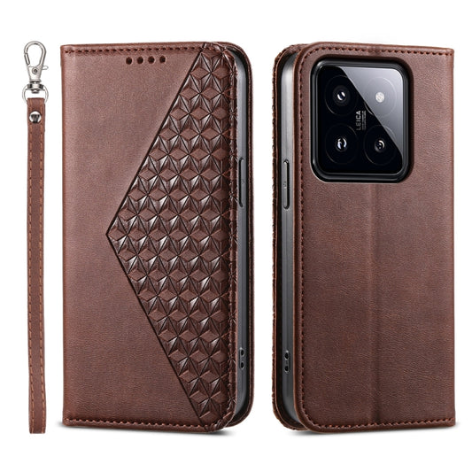 For Xiaomi 14 Pro Cubic Grid Calf Texture Magnetic Leather Phone Case(Brown) - 14 Pro Cases by PMC Jewellery | Online Shopping South Africa | PMC Jewellery | Buy Now Pay Later Mobicred