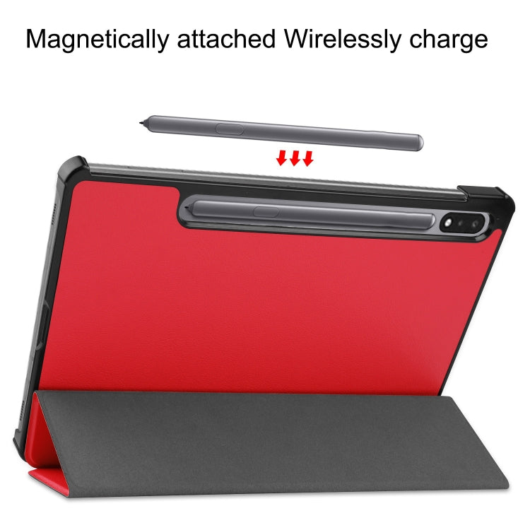 For Samsung Galaxy Tab S9 Custer Pure Color 3-Fold Holder Smart Leather Tablet Case(Red) - Galaxy Tab S9 Cases by PMC Jewellery | Online Shopping South Africa | PMC Jewellery | Buy Now Pay Later Mobicred