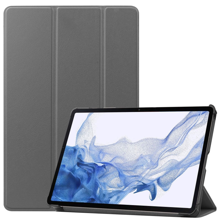 For Samsung Galaxy Tab S9 Custer Pure Color 3-Fold Holder Smart Leather Tablet Case(Grey) - Galaxy Tab S9 Cases by PMC Jewellery | Online Shopping South Africa | PMC Jewellery | Buy Now Pay Later Mobicred