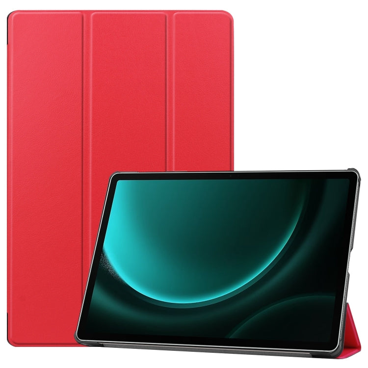 For Samsung Galaxy Tab S9 FE+ / S10+ Custer Pure Color 3-Fold Holder Smart Leather Tablet Case(Red) - Galaxy Tab S9 FE+ by PMC Jewellery | Online Shopping South Africa | PMC Jewellery | Buy Now Pay Later Mobicred