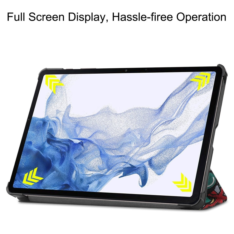 For Samsung Galaxy Tab S9 Custer Painted 3-Fold Holder Smart Leather Tablet Case(Graffiti) - Galaxy Tab S9 Cases by PMC Jewellery | Online Shopping South Africa | PMC Jewellery | Buy Now Pay Later Mobicred