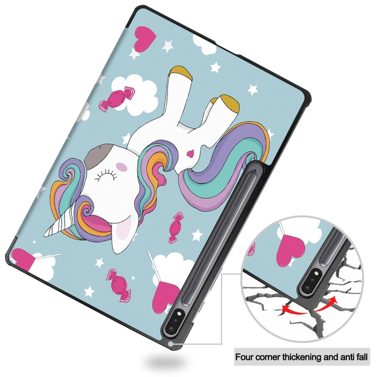 For Samsung Galaxy Tab S9 Custer Painted 3-Fold Holder Smart Leather Tablet Case(Unicorn) - Galaxy Tab S9 Cases by PMC Jewellery | Online Shopping South Africa | PMC Jewellery | Buy Now Pay Later Mobicred