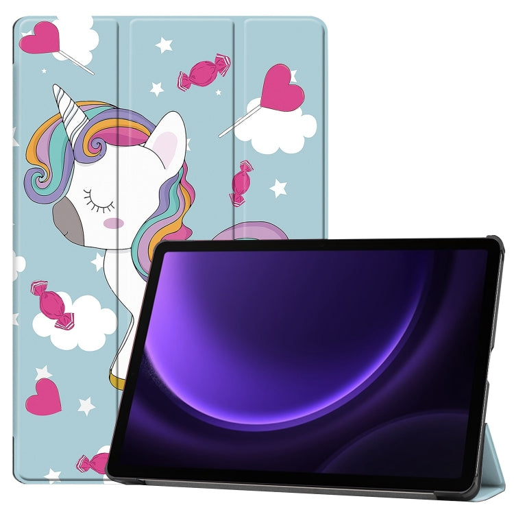 For Samsung Galaxy Tab S9 FE Custer Painted 3-Fold Holder Smart Leather Tablet Case(Unicorn) - Galaxy Tab S9 FE by PMC Jewellery | Online Shopping South Africa | PMC Jewellery