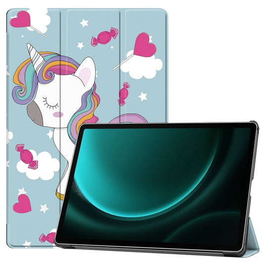 For Samsung Galaxy Tab S9 FE+ / S10+ Custer Painted 3-Fold Holder Smart Leather Tablet Case(Unicorn) - Galaxy Tab S9 FE+ by PMC Jewellery | Online Shopping South Africa | PMC Jewellery | Buy Now Pay Later Mobicred